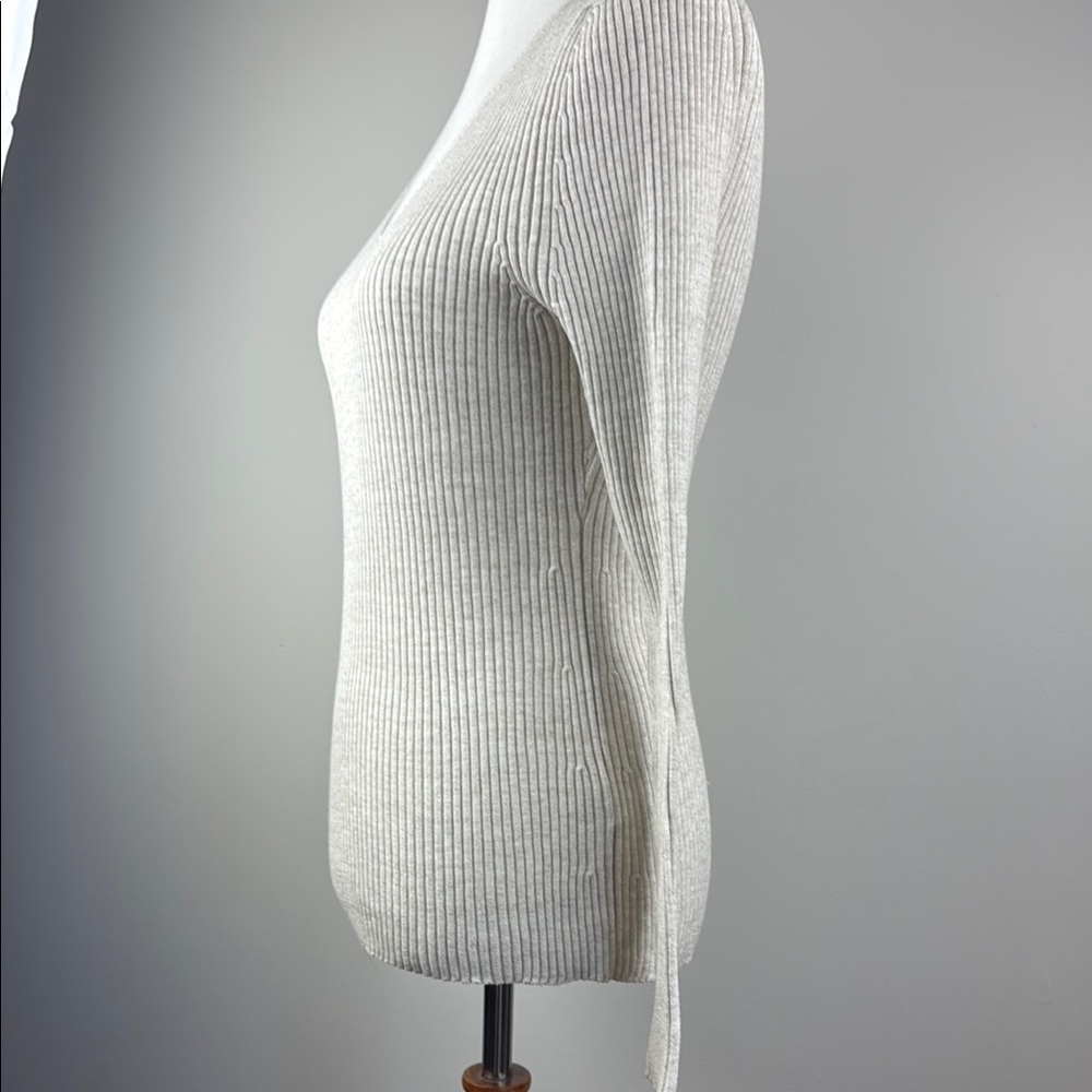 Peruvian Connection-White Ribbed V-Neck Sweater - Picture 3 of 6